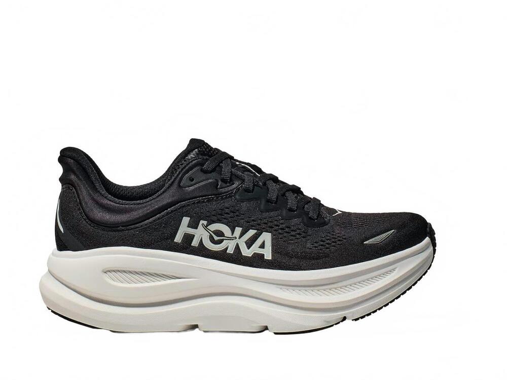 NEW HOKA men's bondi 9 wide shoe in black/white